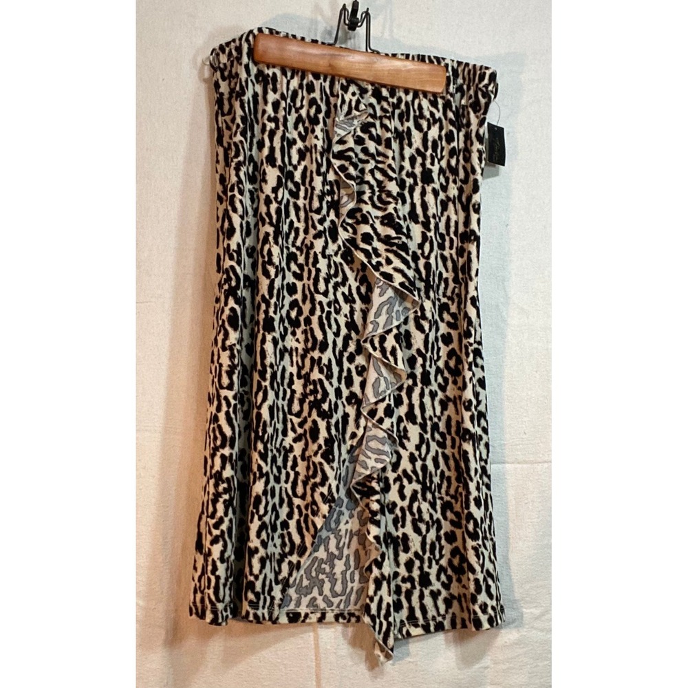 Thalia Sodi Leopard Print Ruffle Midi‎ Skirt Womens Size XXL Animal Print
